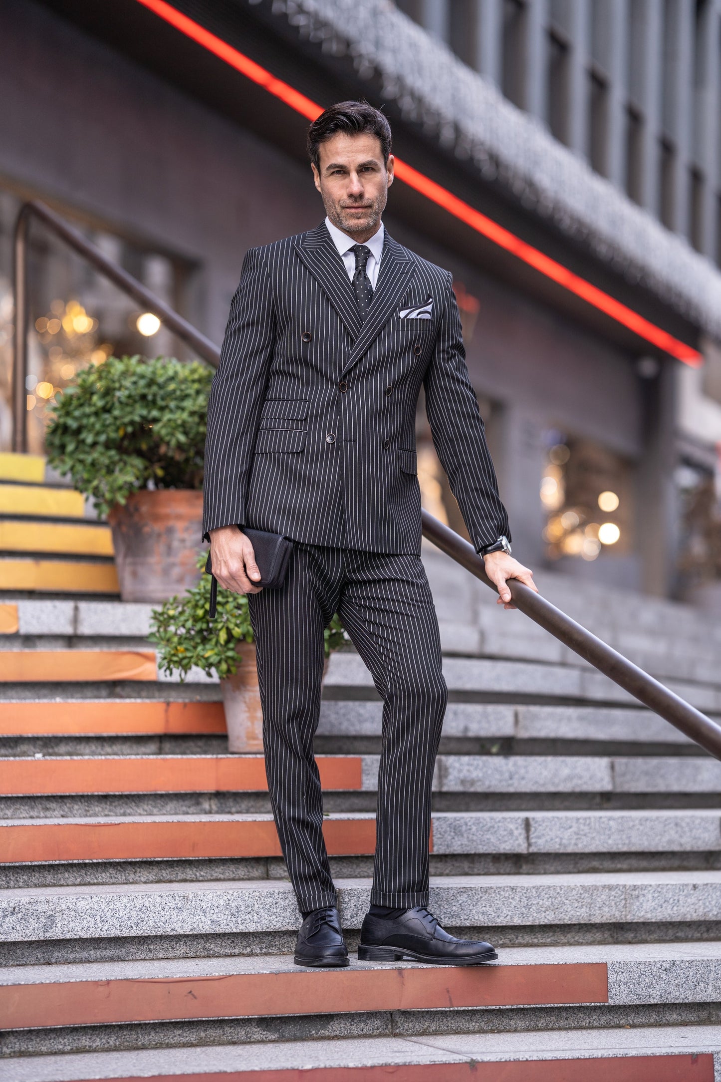 Black Striped Double Breasted Suit 2-Piece VIOSSI