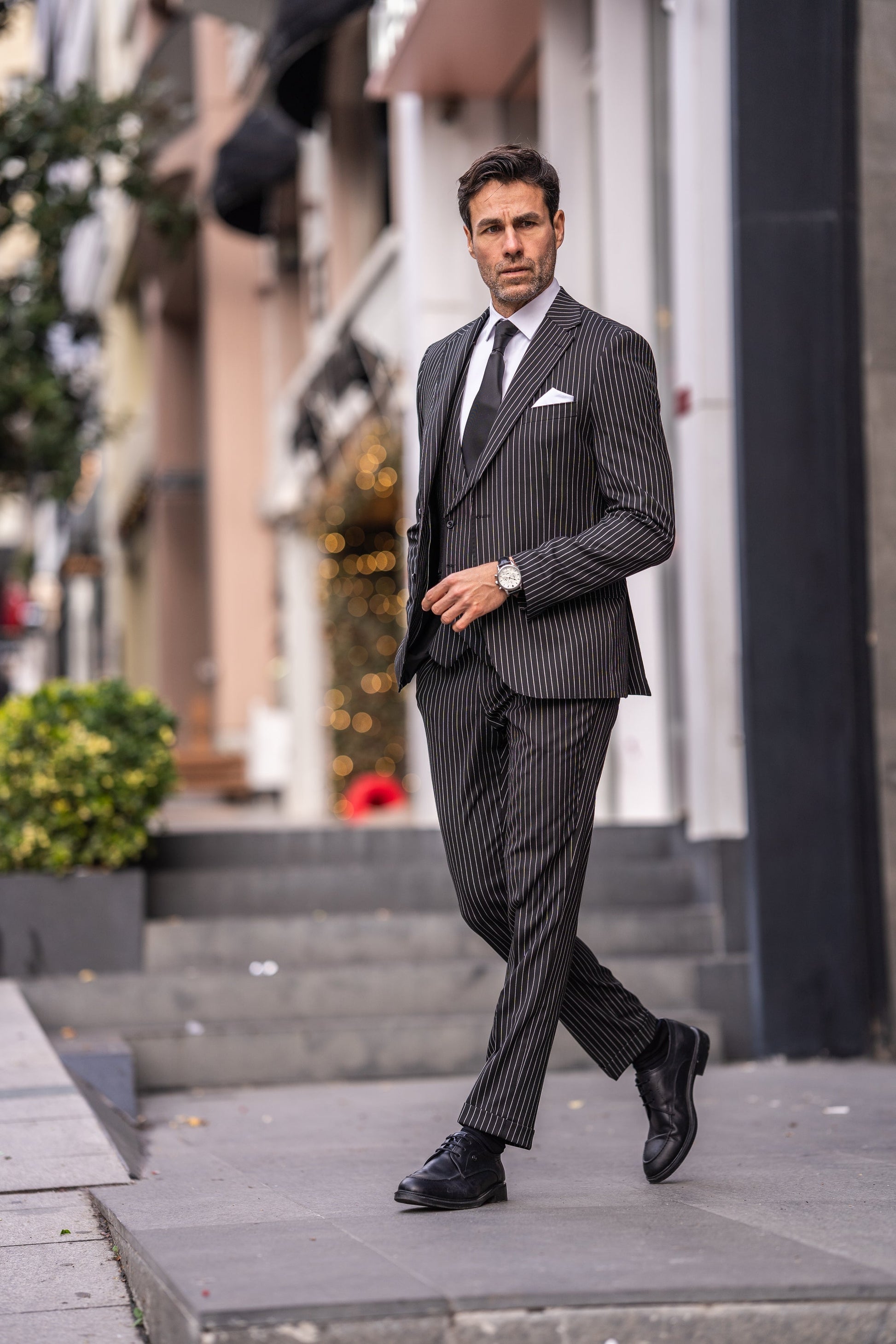 Black Striped Slim-Fit Suit 3-Piece VIOSSI