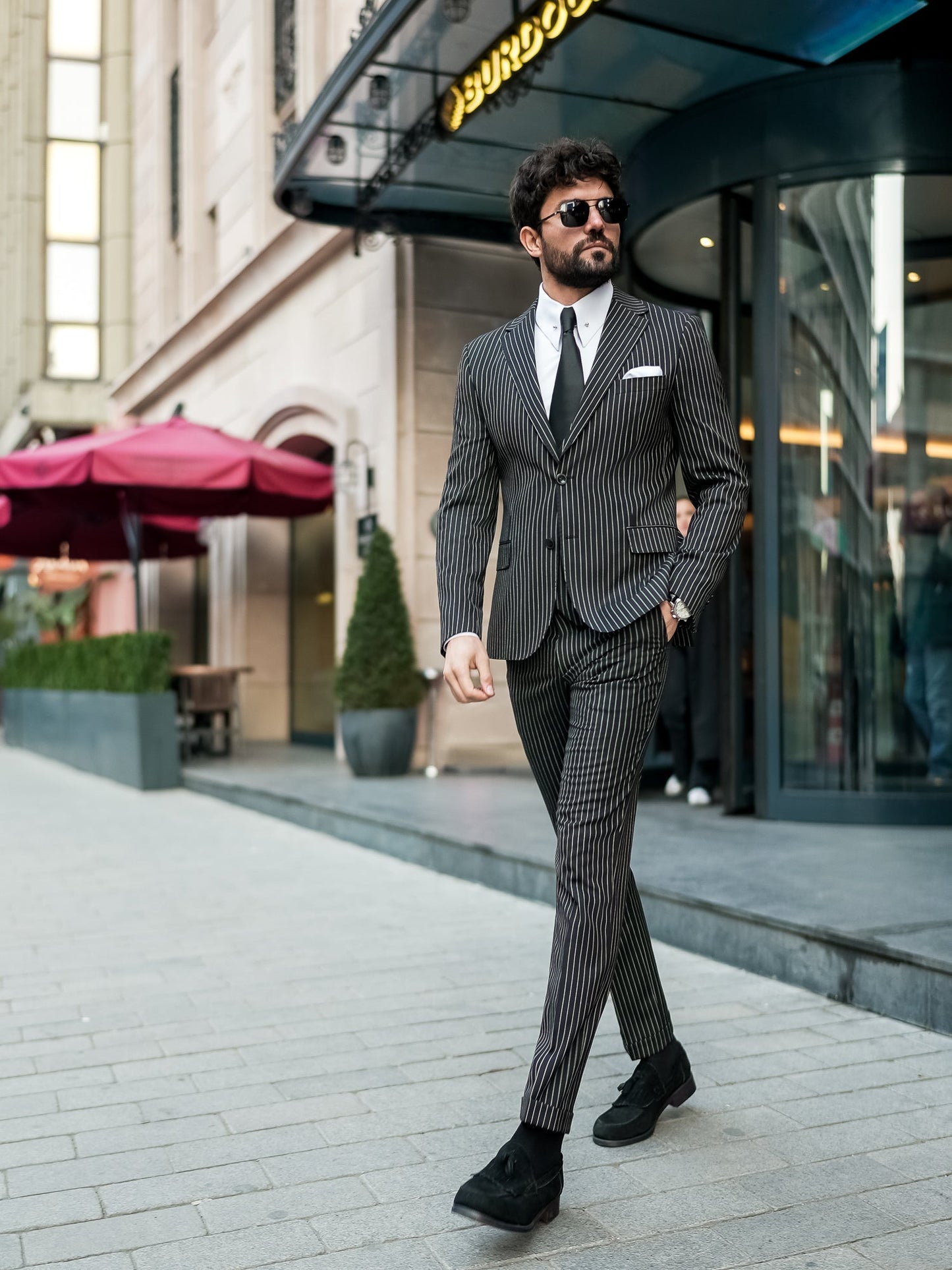 Black Striped Slim-Fit Suit 3-Piece VIOSSI