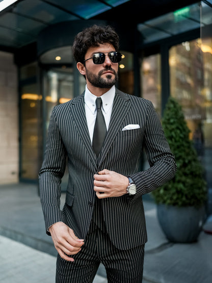 Black Striped Slim-Fit Suit 3-Piece VIOSSI