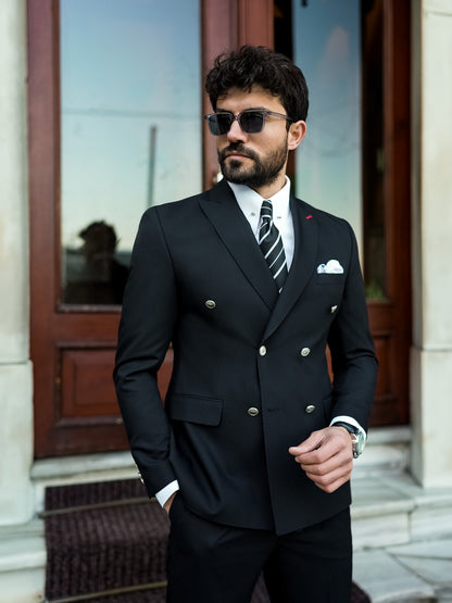 Black Double Breasted Suit 2-Piece VIOSSI
