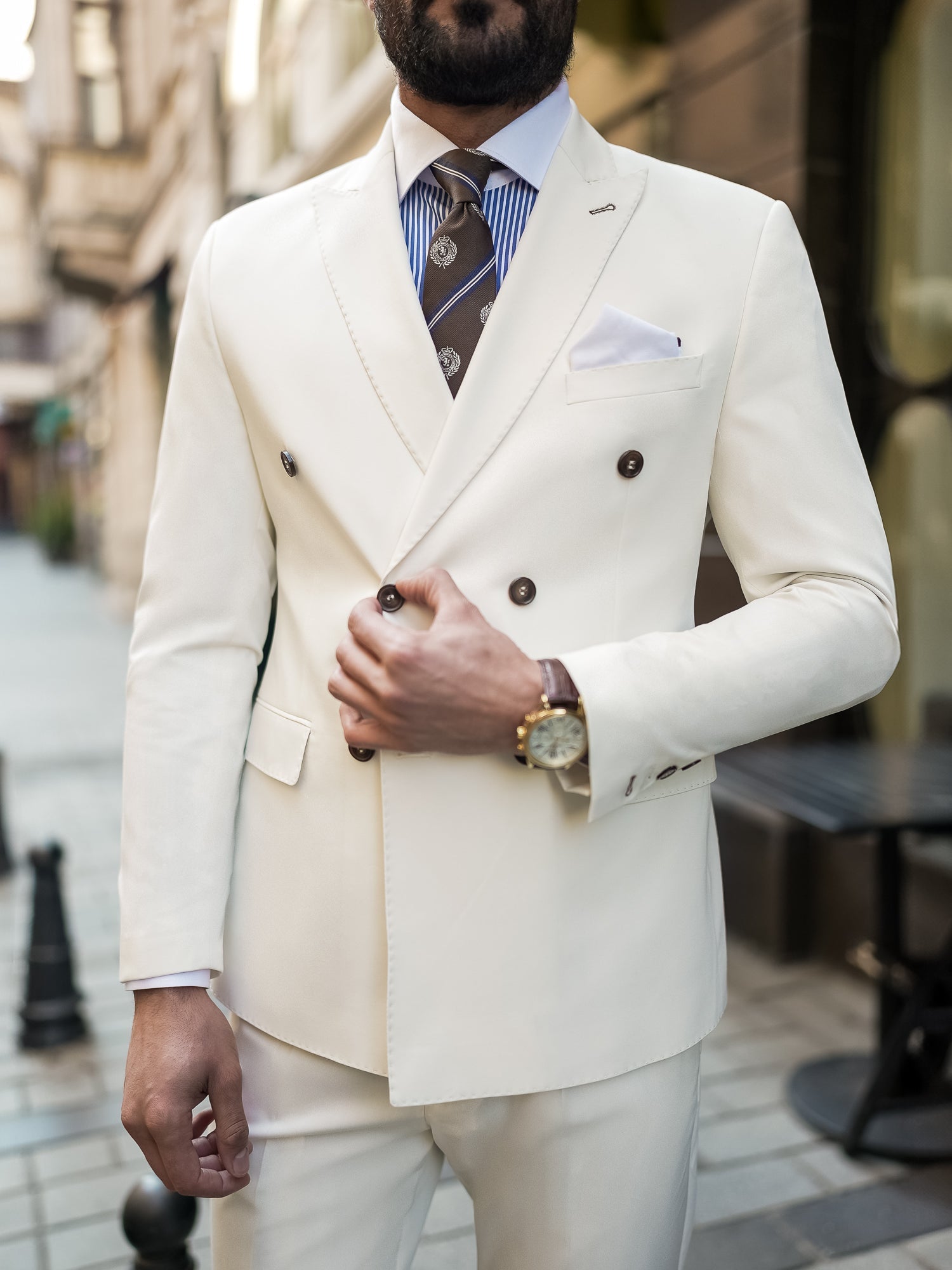 White Double Breasted Suit 2-Piece VIOSSI