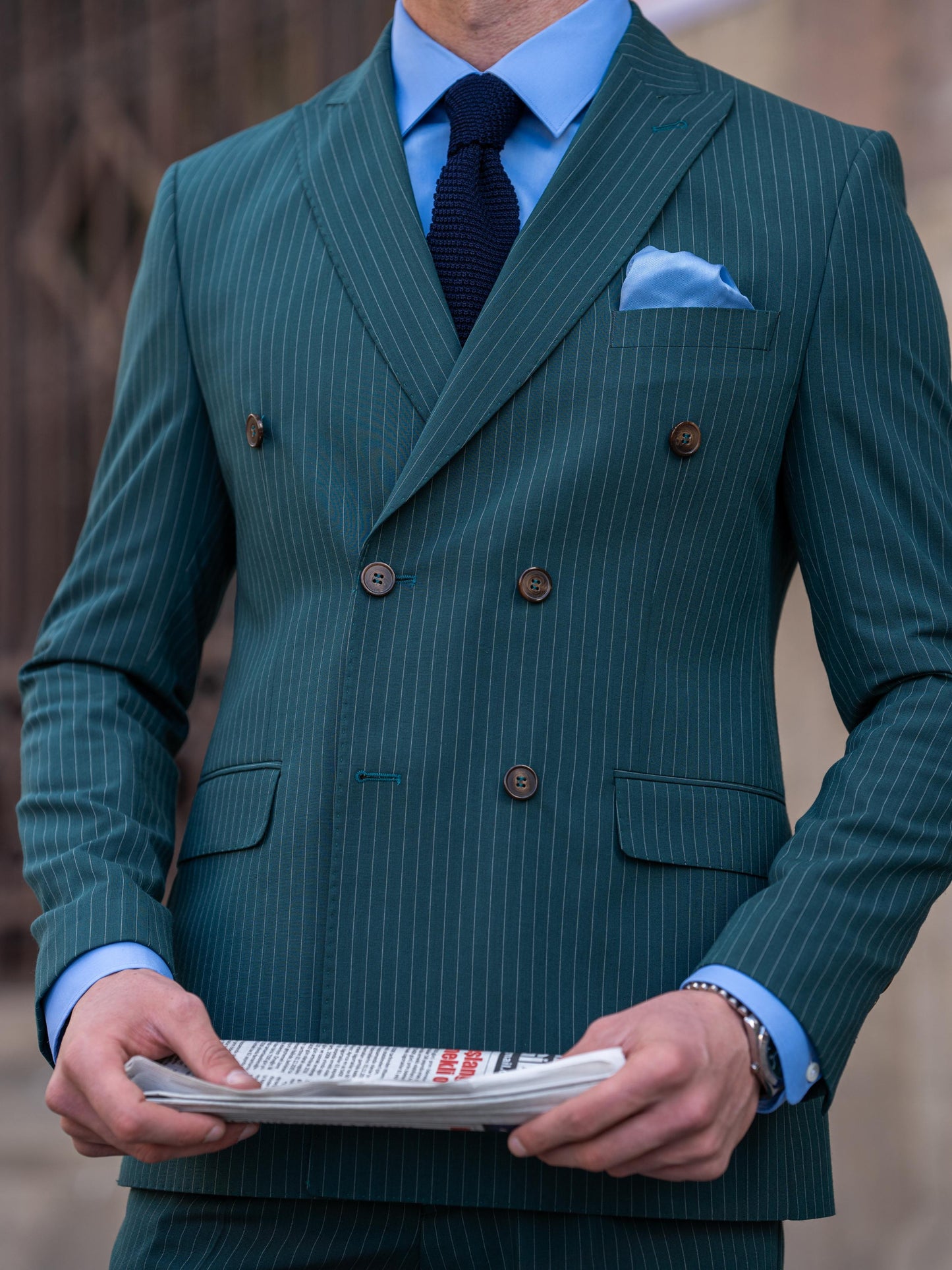 Green Striped Double Breasted Suit 2-Piece VIOSSI