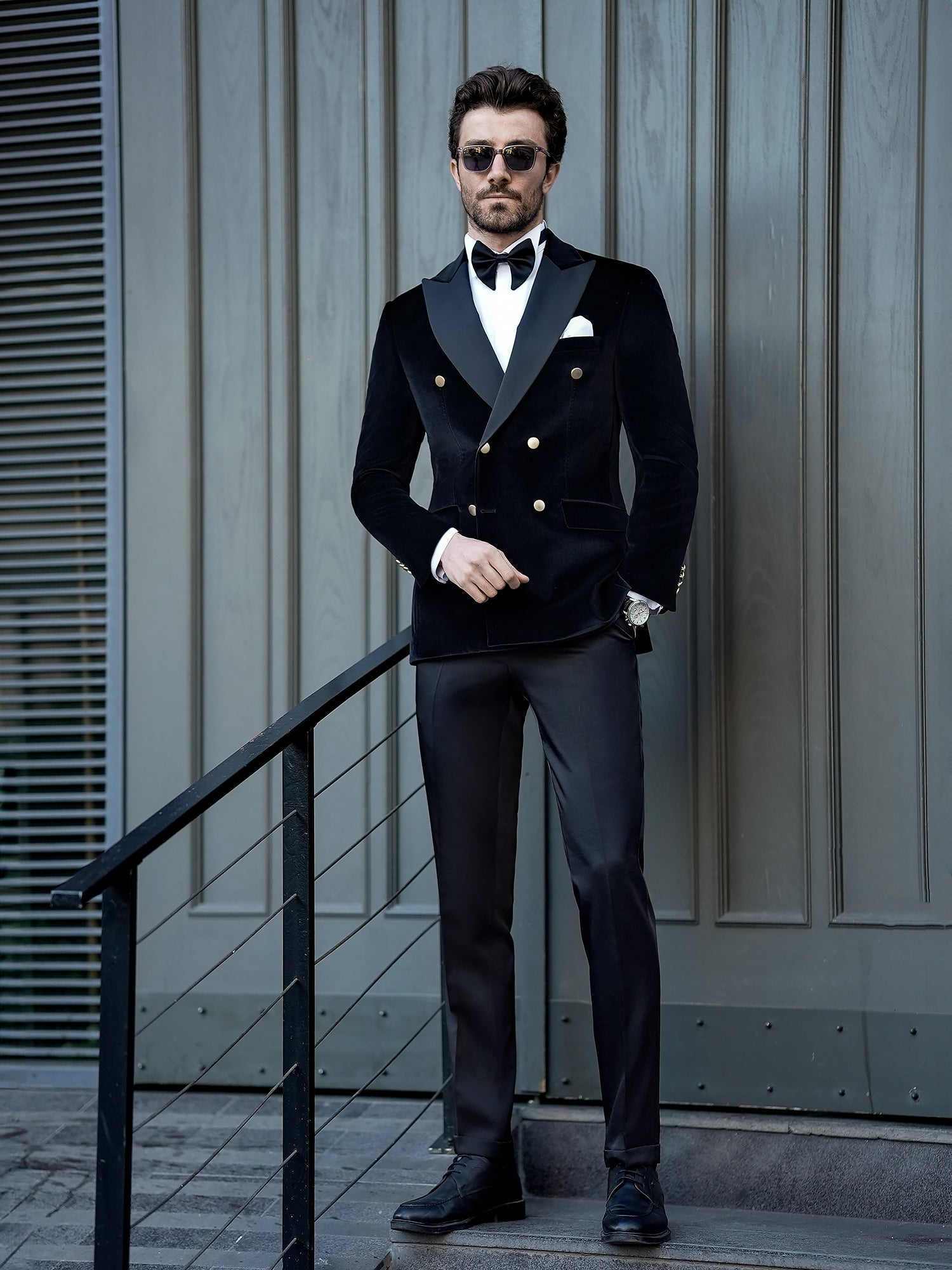 Black Velvet Double Breasted Tuxedo 2-Piece - BRABION