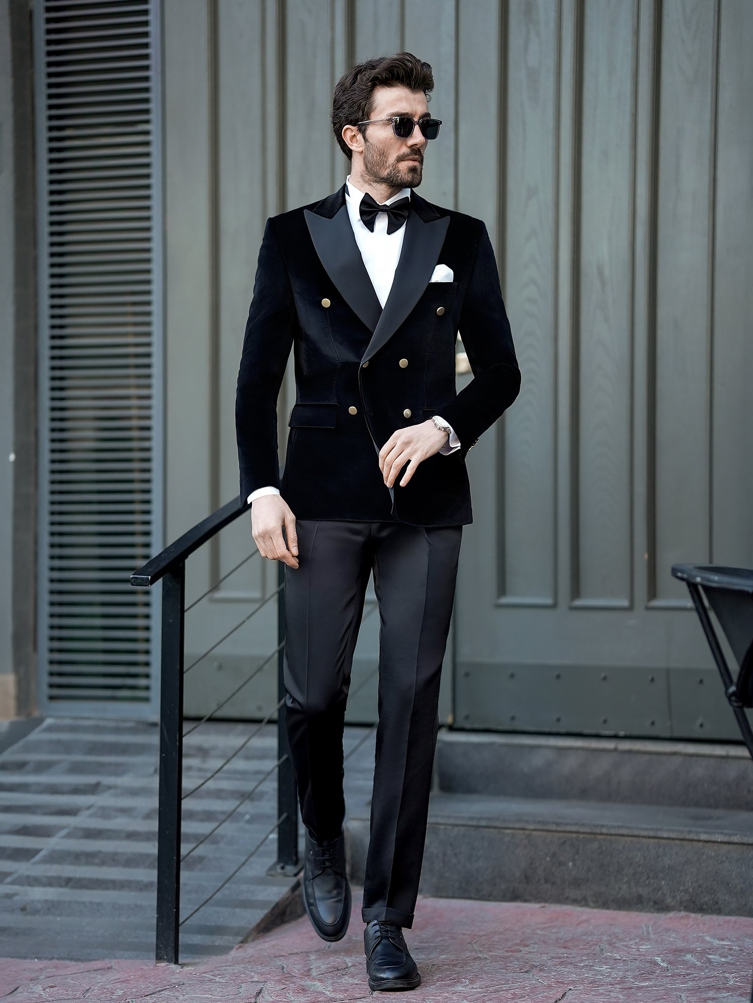 Black Velvet Double Breasted Tuxedo 2-Piece - BRABION