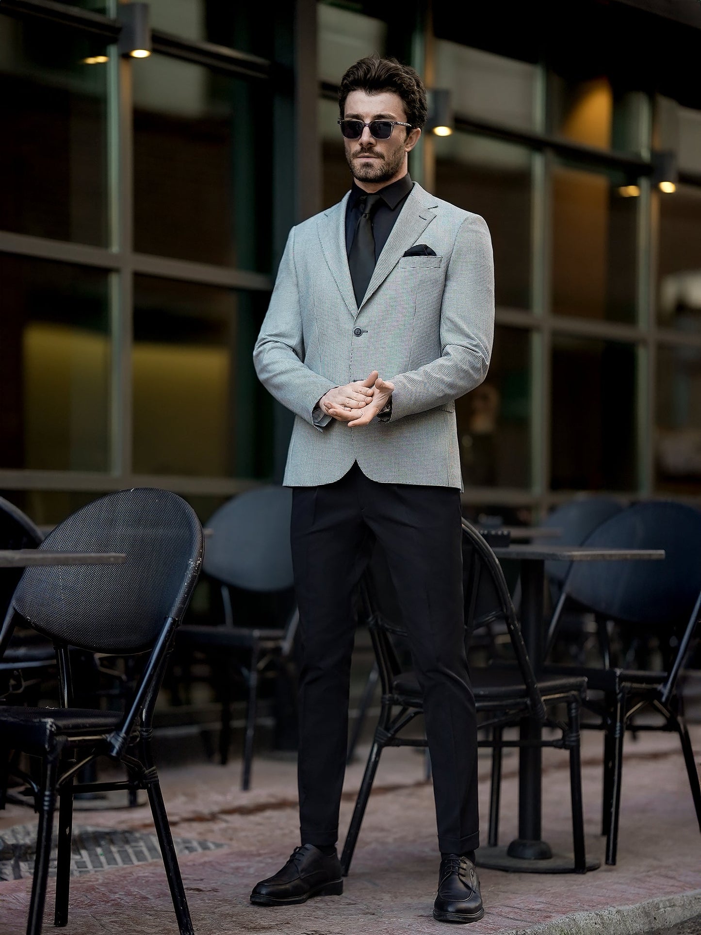 White Houndstooth Single Breasted Blazer - BRABION
