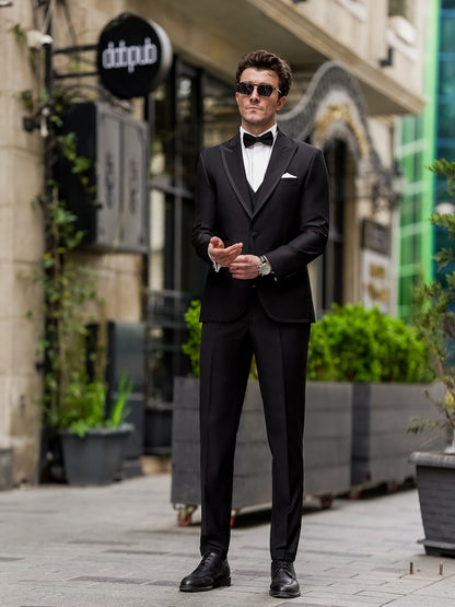 Black Slim-Fit Tuxedo 3-Piece - BRABION