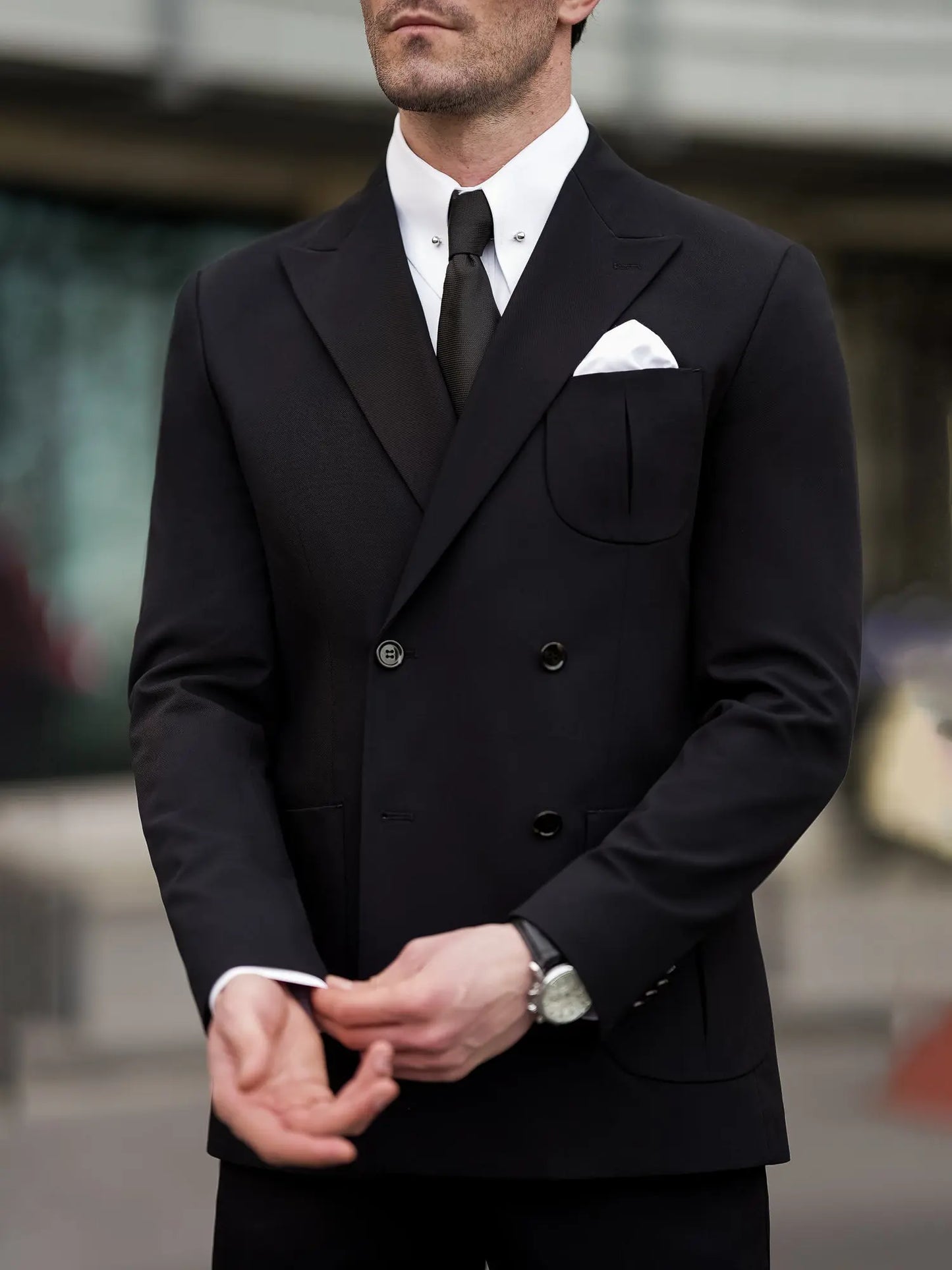 Black Double Breasted Suit 2-Piece - BRABION
