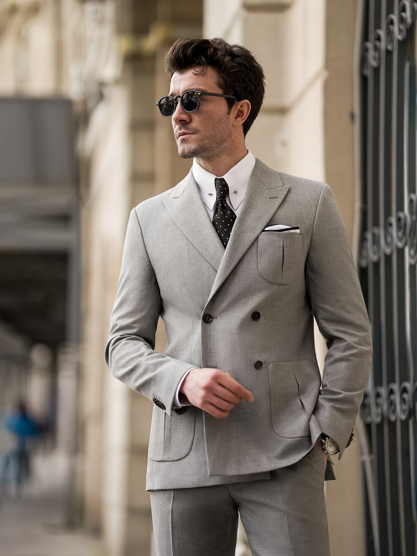 Grey Double Breasted Suit 2-Piece VIOSSI
