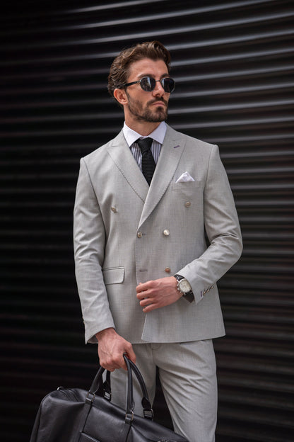 Grey Double Breasted Suit 2-Piece VIOSSI