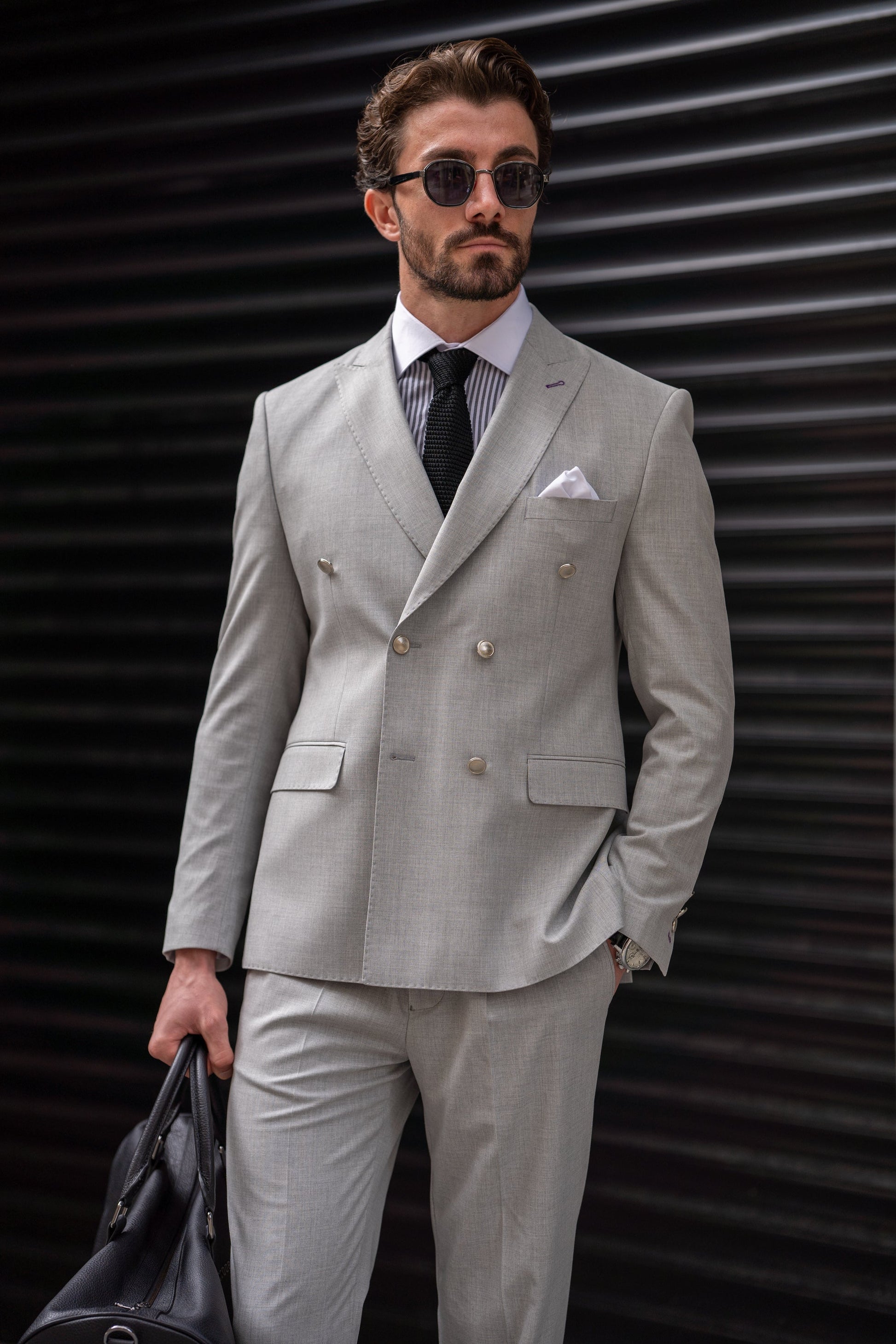 Grey Double Breasted Suit 2-Piece VIOSSI