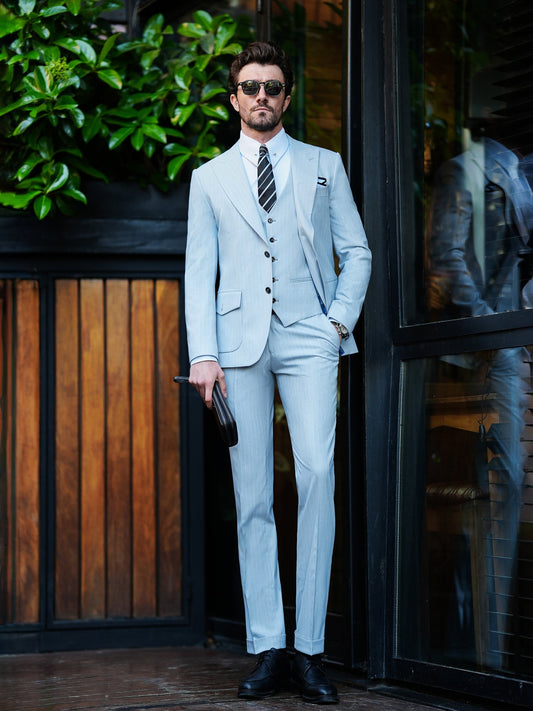 Grey Striped Slim-Fit Suit 3-Piece VIOSSI