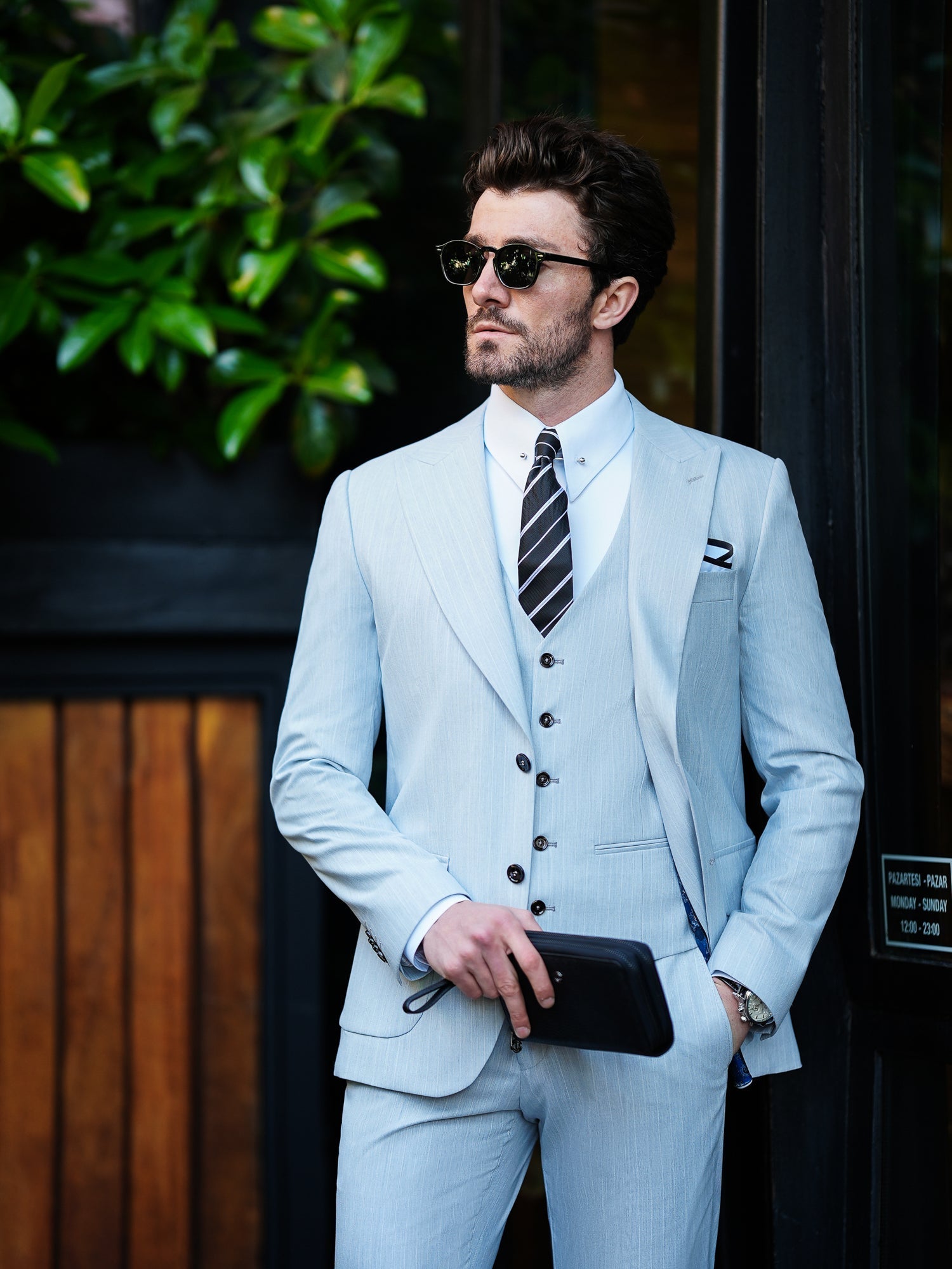 Grey Striped Slim-Fit Suit 3-Piece VIOSSI