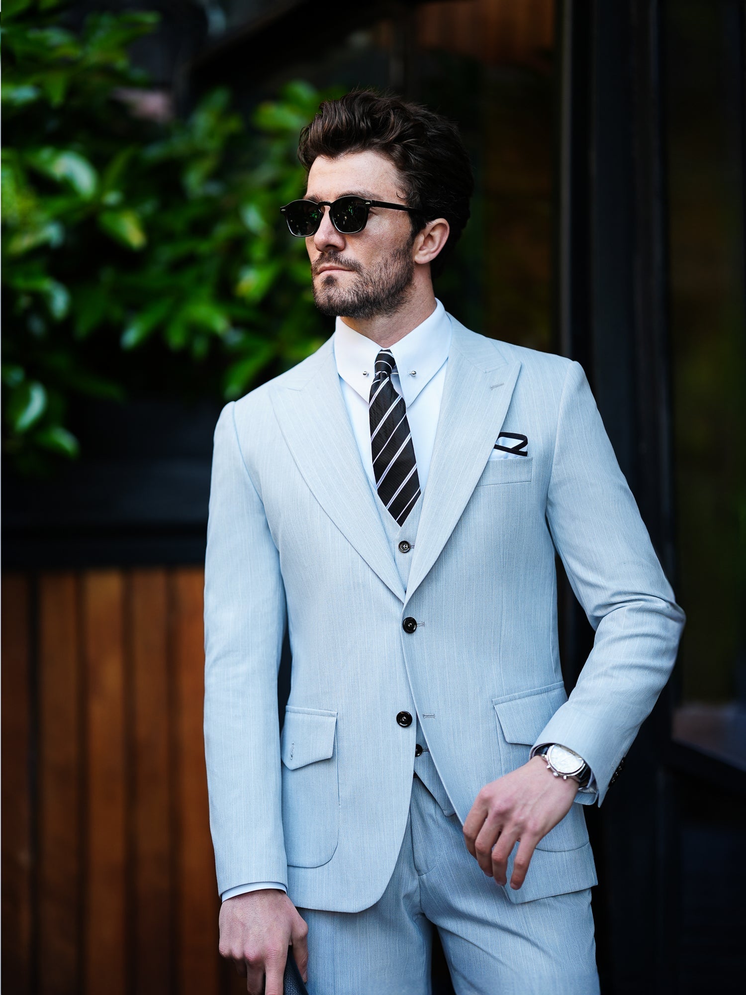 Grey Striped Slim-Fit Suit 3-Piece VIOSSI