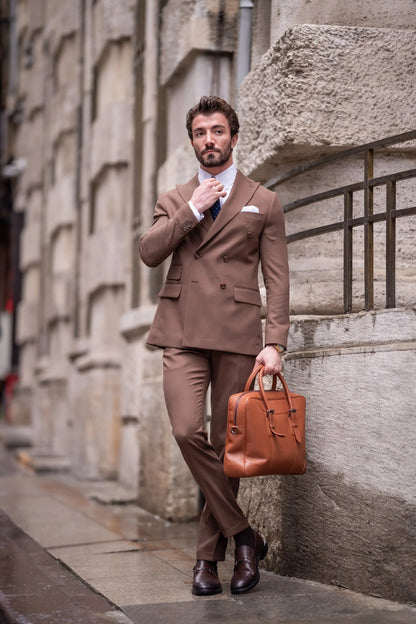 Brown Double Breasted Suit 2-Piece - BRABION