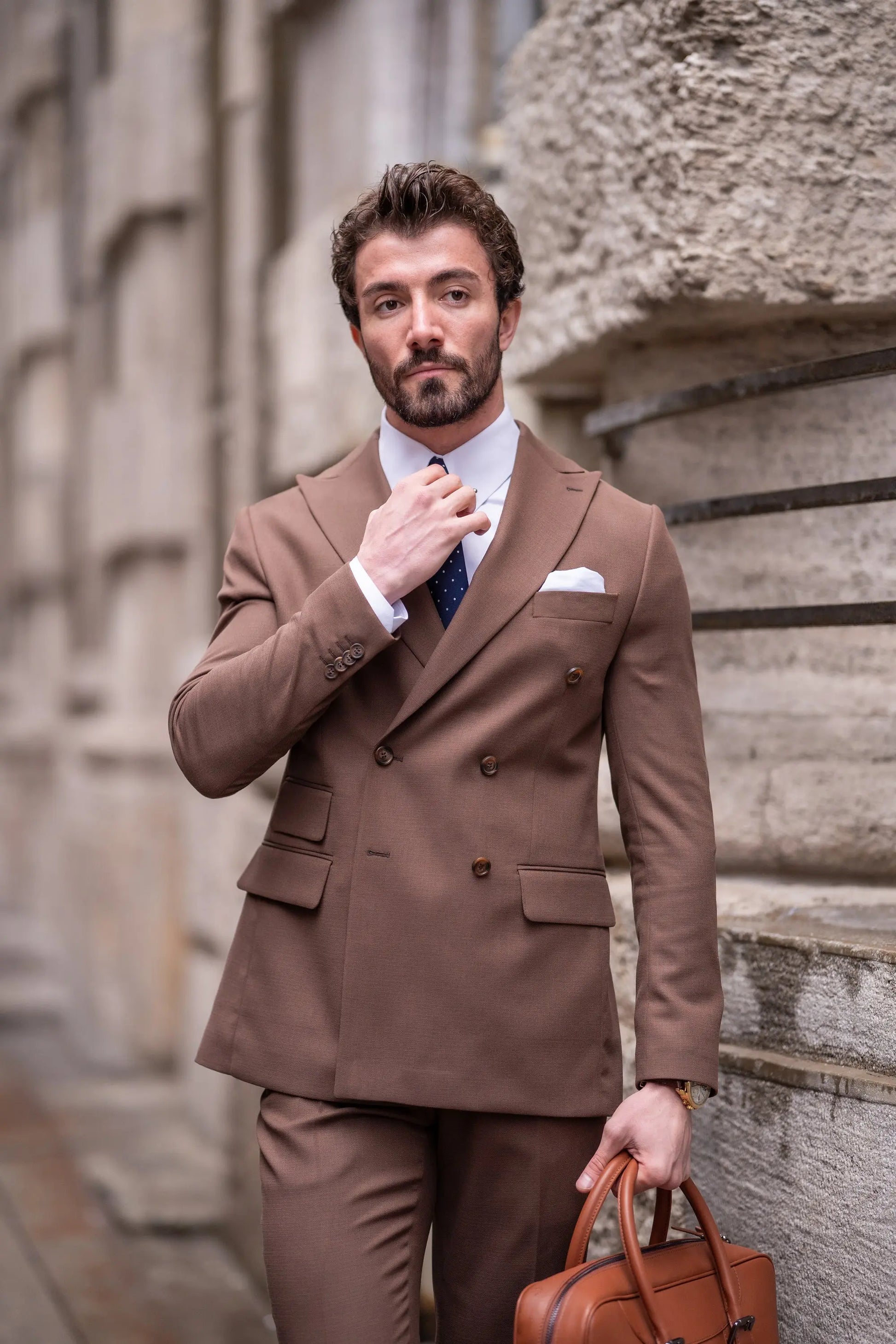 Brown Double Breasted Suit 2-Piece - BRABION