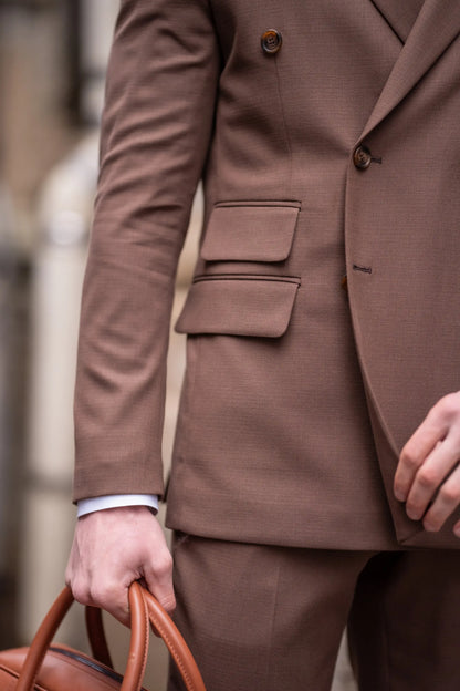 Brown Double Breasted Suit 2-Piece - BRABION