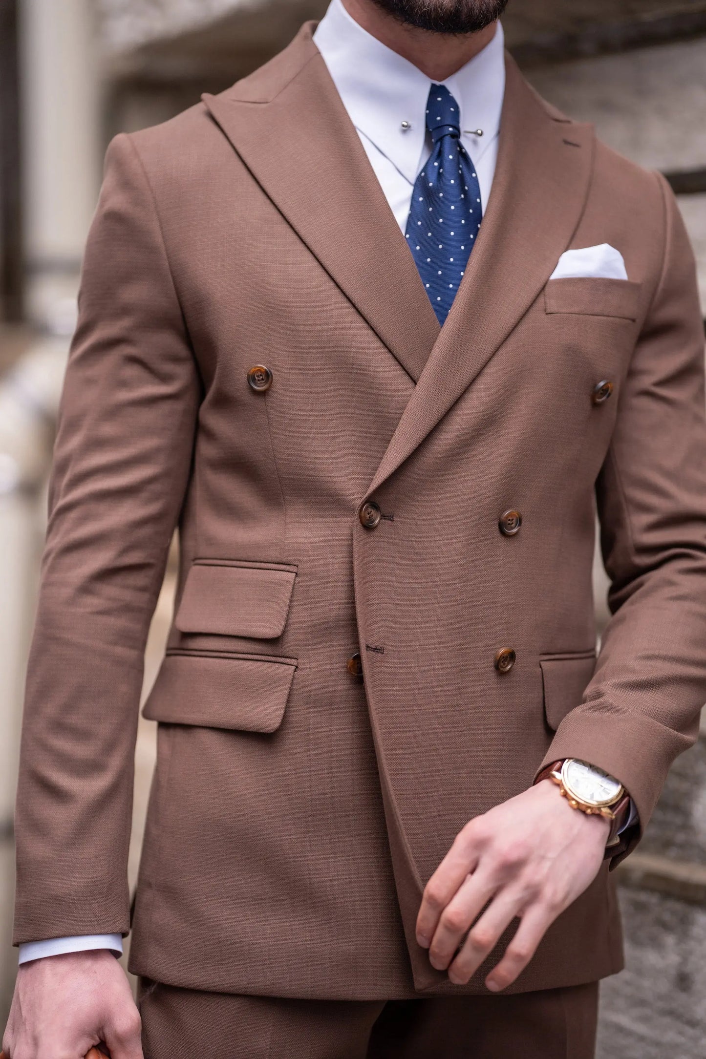 Brown Double Breasted Suit 2-Piece - BRABION