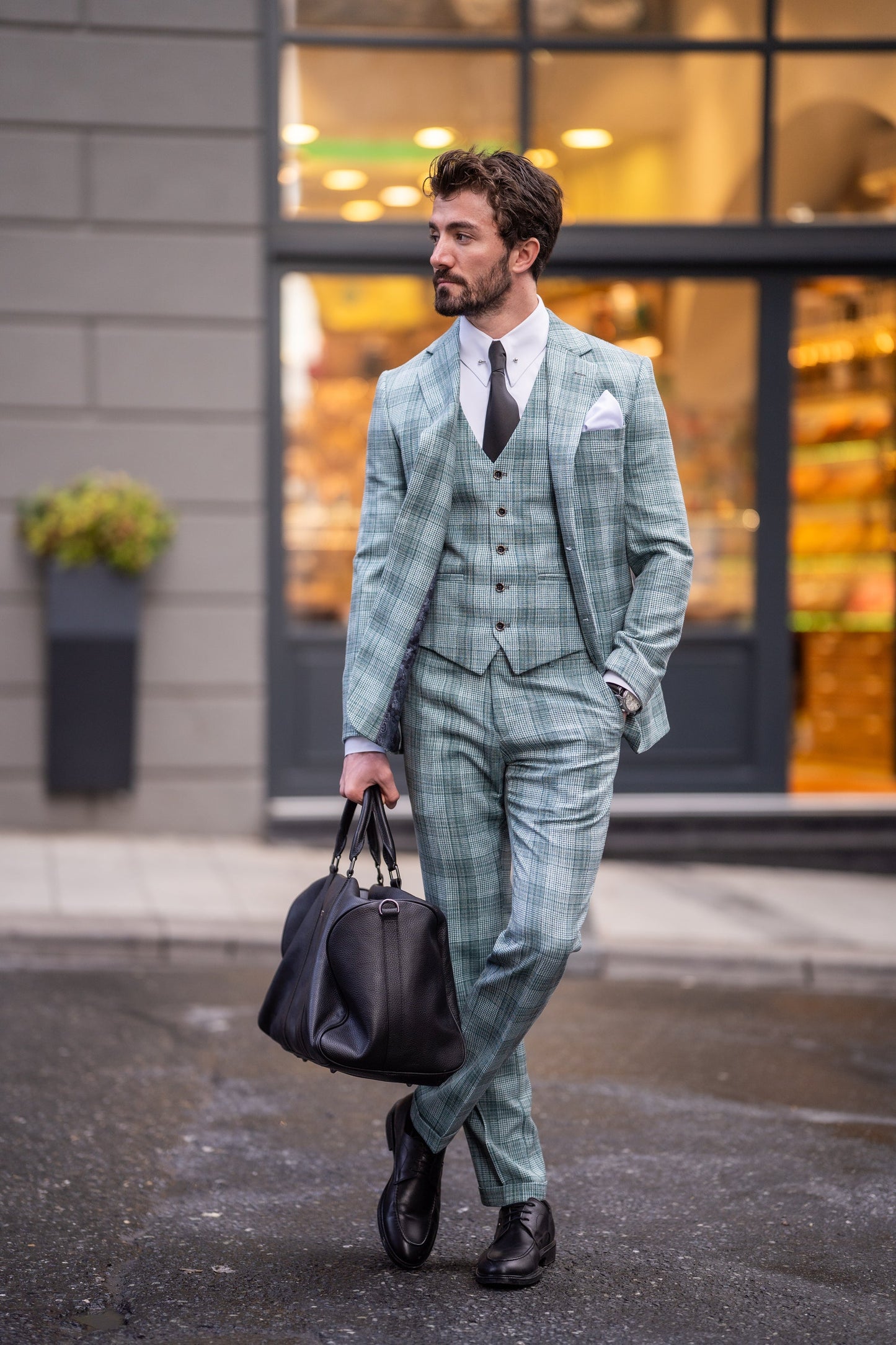 Green Plaid Slim-Fit Suit 3-Piece VIOSSI