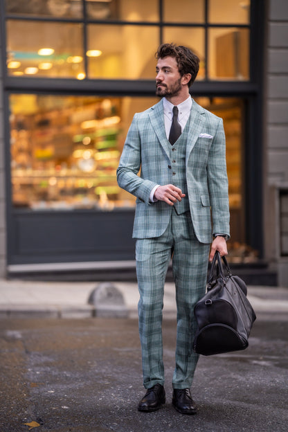 Green Plaid Slim-Fit Suit 3-Piece VIOSSI