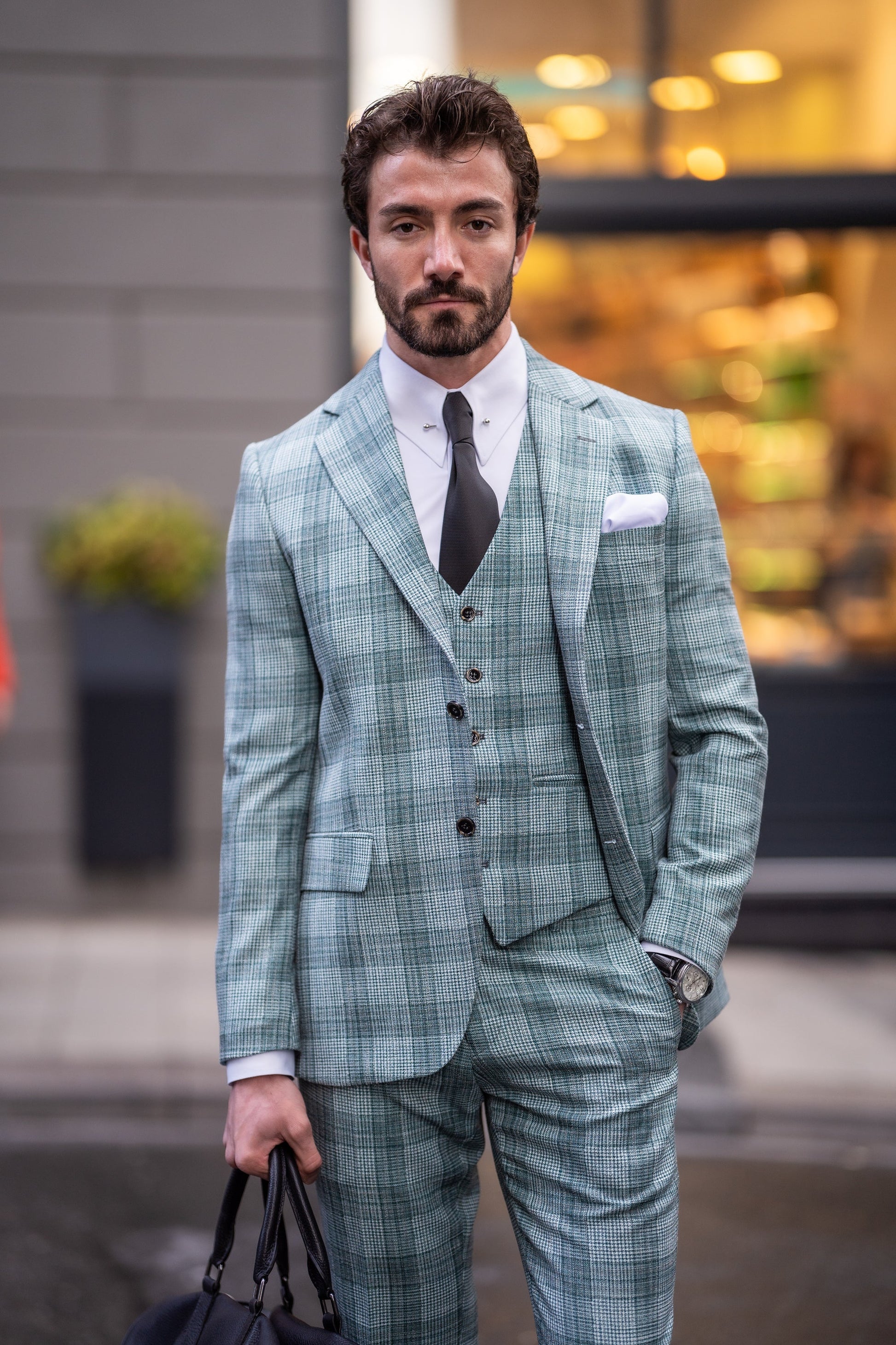 Green Plaid Slim-Fit Suit 3-Piece VIOSSI