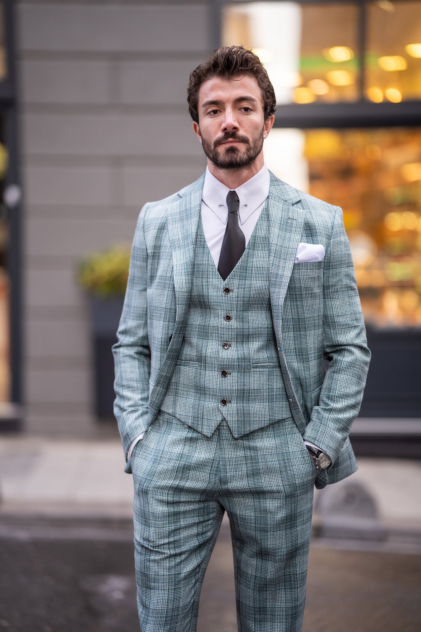 Green Plaid Slim-Fit Suit 3-Piece VIOSSI