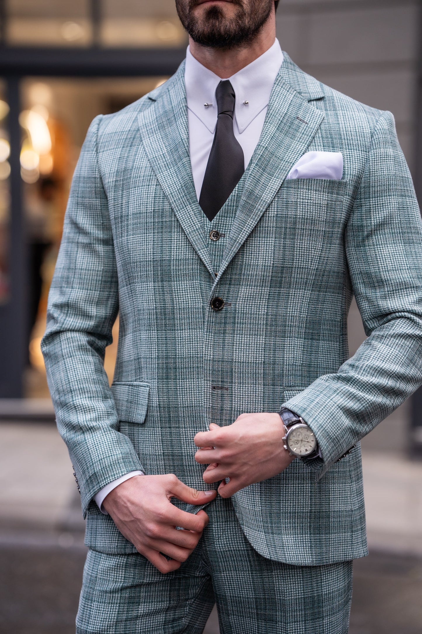Green Plaid Slim-Fit Suit 3-Piece VIOSSI
