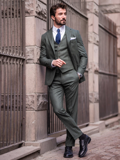 Khaki Striped Slim-Fit Suit 3-Piece VIOSSI
