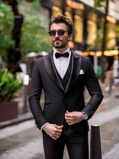 Black Slim-Fit Tuxedo 3-Piece - BRABION