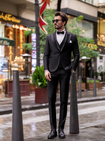 Black Slim-Fit Tuxedo 3-Piece - BRABION