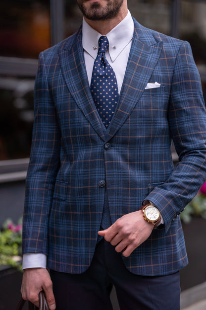 Navy Plaid Slim-Fit Suit 3-Piece VIOSSI