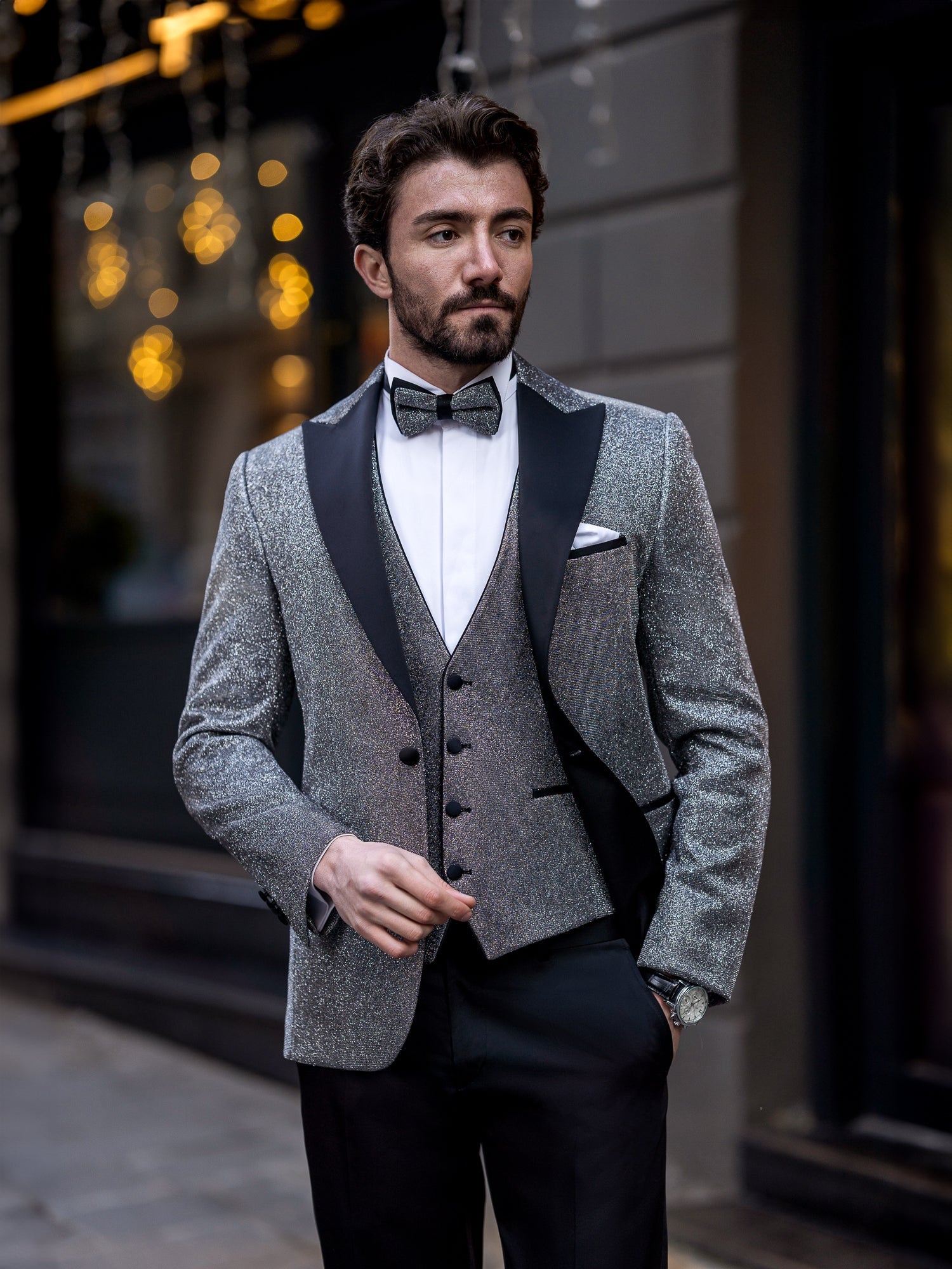 Grey Slim-Fit Tuxedo 3-Piece - BRABION