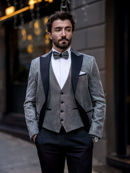 Grey Slim-Fit Tuxedo 3-Piece - BRABION