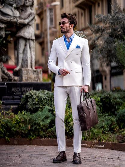 White Double Breasted Suit 2-Piece VIOSSI
