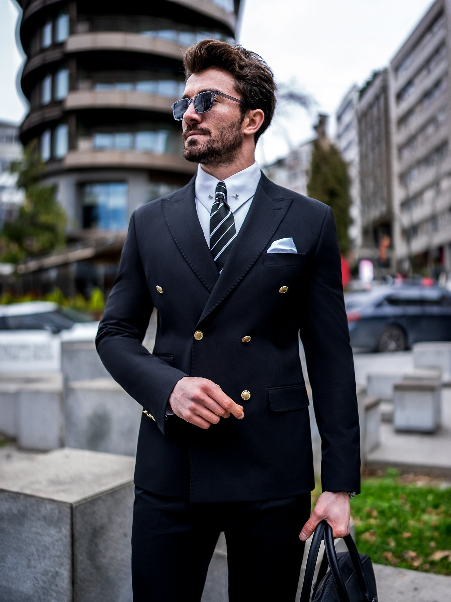 Black Double Breasted Suit 2-Piece VIOSSI