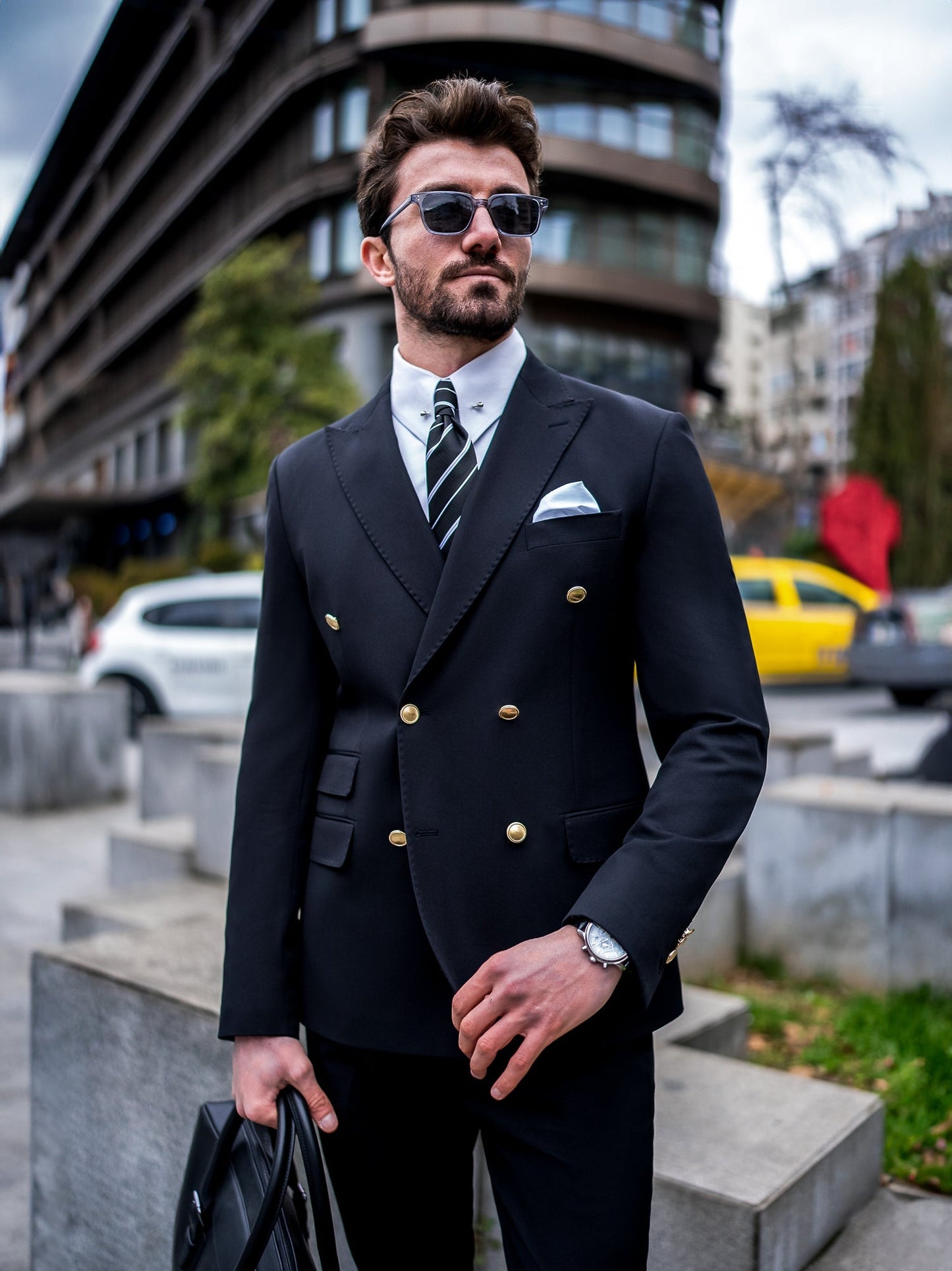 Black Double Breasted Suit 2-Piece VIOSSI