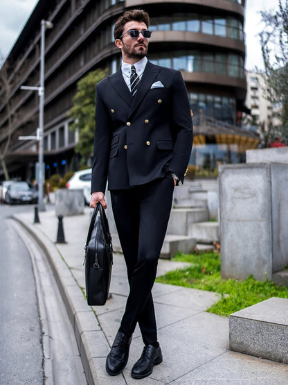 Black Double Breasted Suit 2-Piece VIOSSI