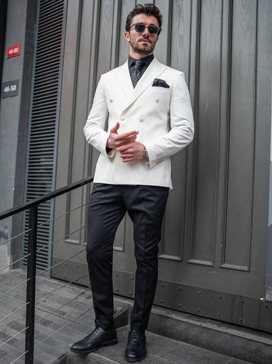White Double Breasted Blazer - BRABION