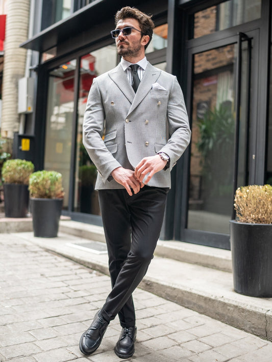 White Houndstooth Double Breasted Blazer - BRABION