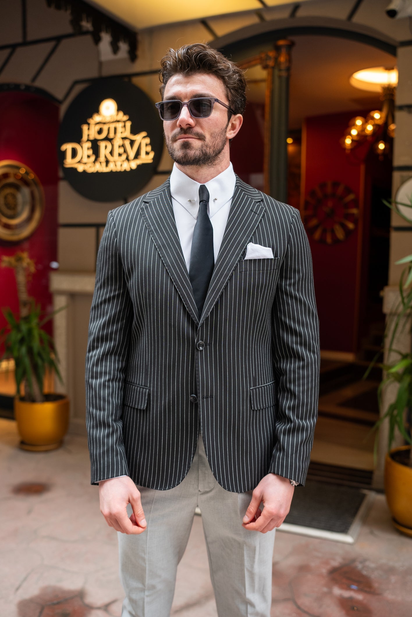 Black Striped Single Breasted Blazer - BRABION