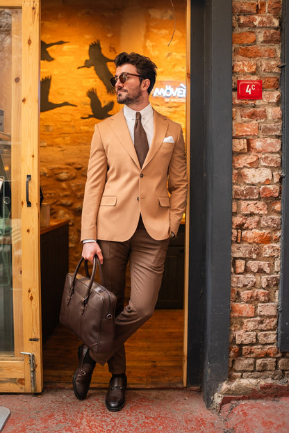 Camel Single Breasted Blazer - BRABION