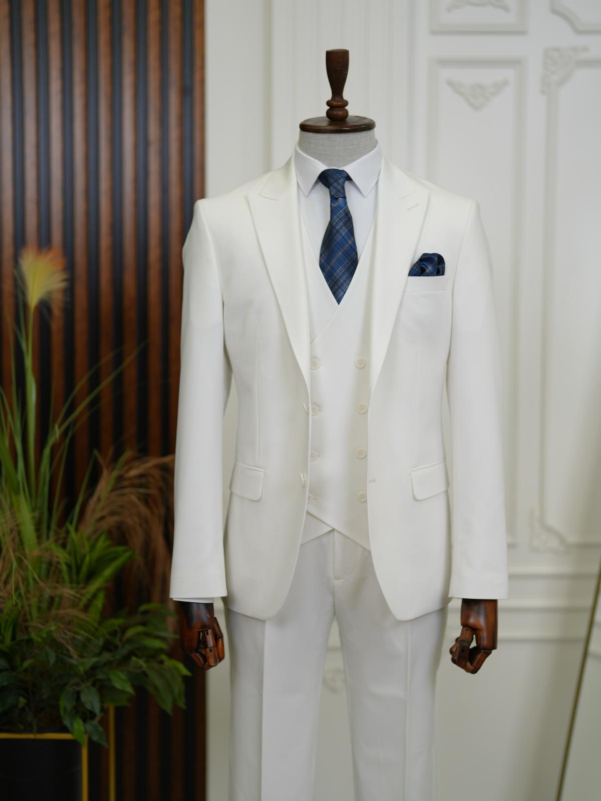Brabion Aston White Slim Fit 3 Piece Suit