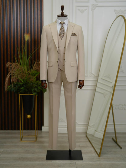 Brabion Aston Cream Slim Fit 3 Piece Suit
