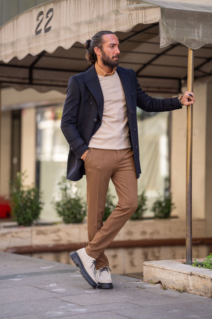 Brabion Black Slim Fit Long Coat: Elegant Versatility for Every Occasion