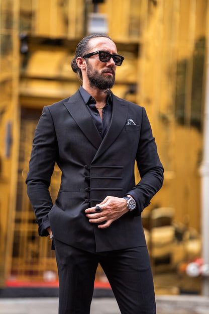 Ardean Black Slim Fit Peak Lapel Double Breasted Suit - Elevate Your Style