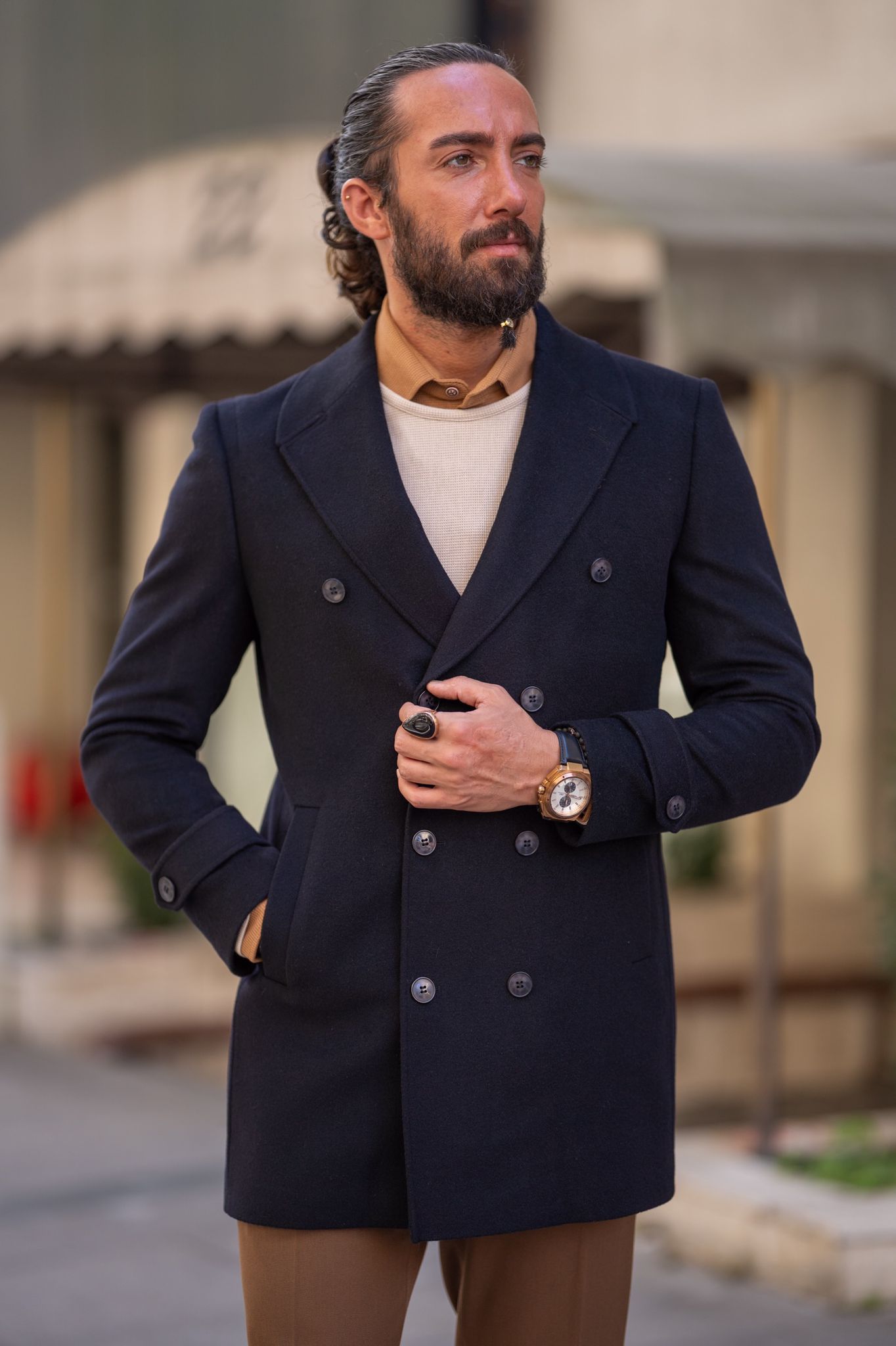 Brabion Black Slim Fit Long Coat: Elegant Versatility for Every Occasion
