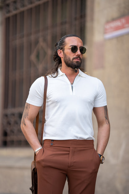 Brabion Tauris White Slim Fit Zippers Polo Shirt: The Epitome of Versatile Style