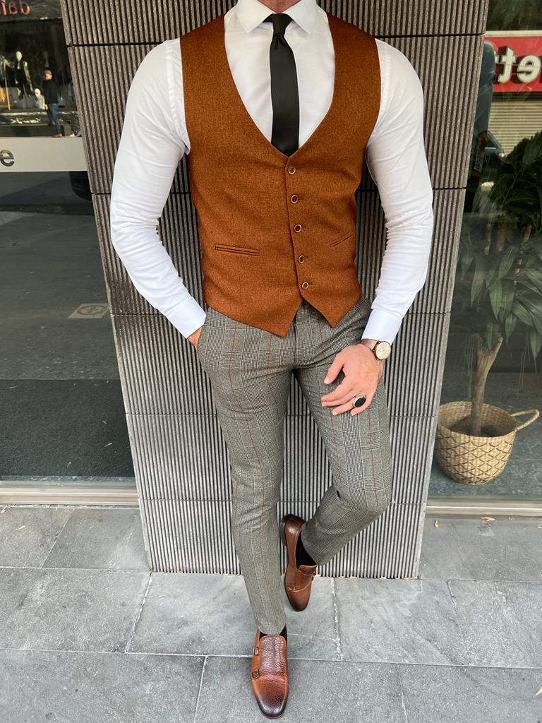 Empire Rust Slim Fit Wool Vest - Sophisticated Style for Every Occasion