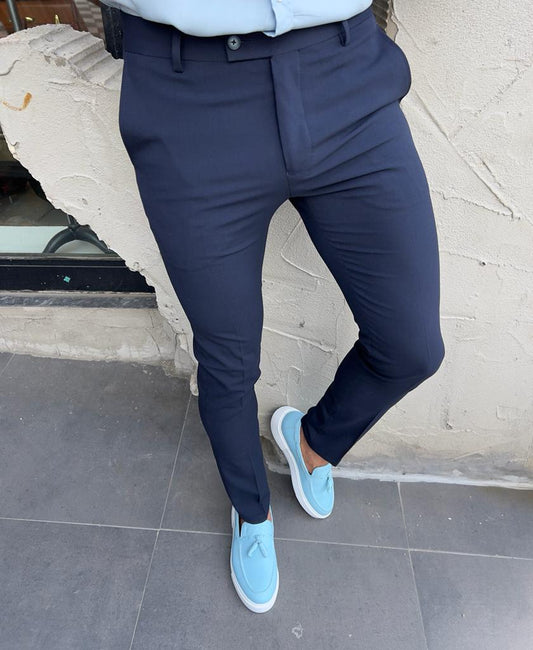 Lyon Navy Blue Slim Fit Pants - Versatile Comfort for Every Occasion