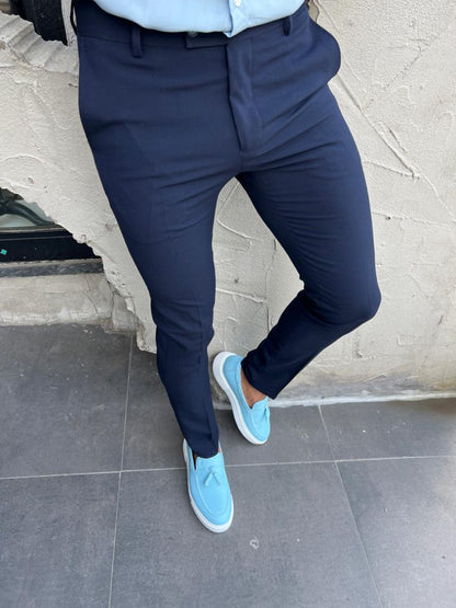 Lyon Navy Blue Slim Fit Pants - Versatile Comfort for Every Occasion